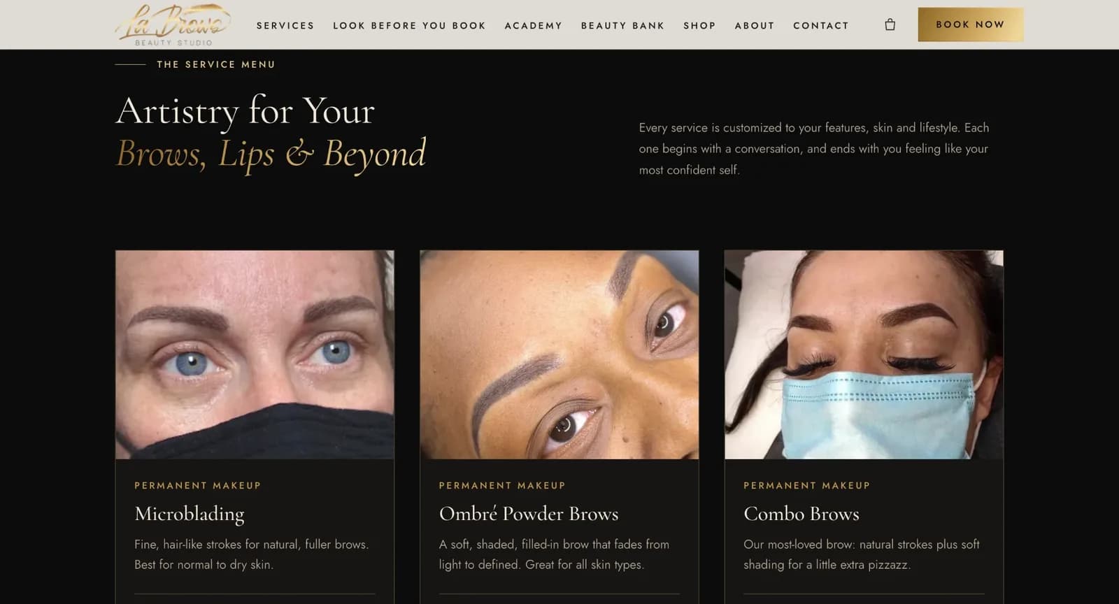 LaBrows Beauty service menu: microblading, ombré powder brows and combo brows